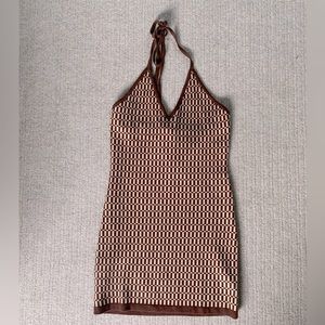 Retro checkered sweater bodycon dress